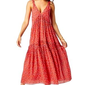 JOIE Bondi Tiered Sleeveless Dress Midi Tea Rose Pink Cotton Size Medium